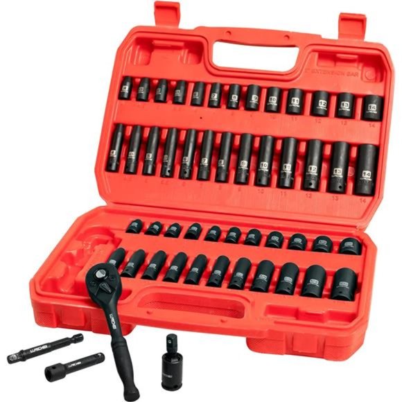 1/4”Drive Impact Socket Set, 52 PCS Mechanic Tool Set with 72-Tooth Ratchet - Picture 1 of 6